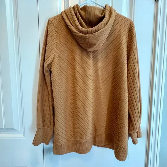 Nine West Women's Large Brown/Gold Tunic Textured Hoodie Sweatshirt - Picture 3 of 6